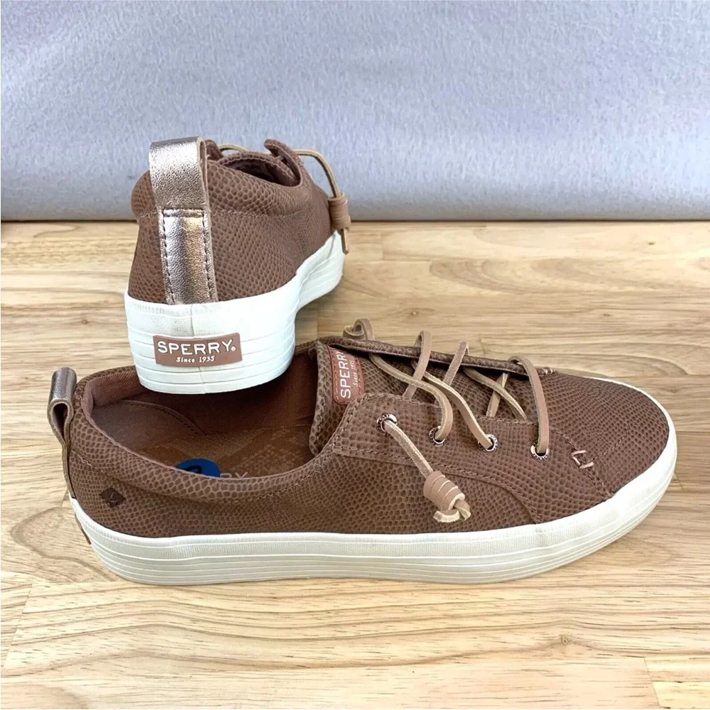 Sperry Crest Vibe Pink Rose Snake Leather Laces Platform Sneakers STS88296